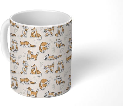 Mok - Koffiemok - Kat - Patroon - Dieren - Mokken - 350 ML - Beker - Koffiemokken - Theemok