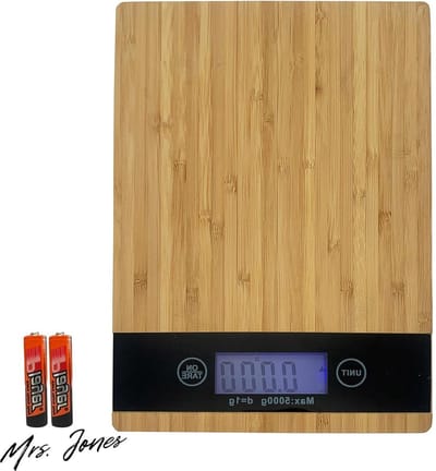 Mrs. Jones Digitale Keukenweegschaal van Bamboe - Sensor Touch LCD Scherm - Tarrafunctie - Inclusief Batterijen - Tot 5kgD=1g Elektronische Huishoudweegschaal .