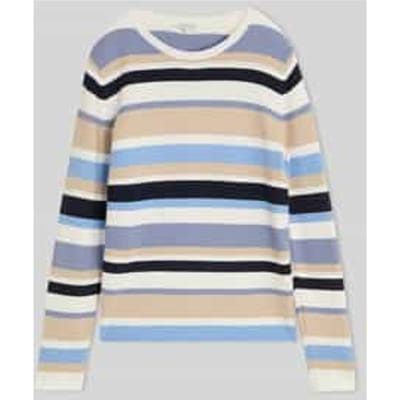 Tom Tailor - Gebreide trui van katoen - Maat XXL - navy blue beige stripe