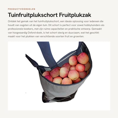 Dailygoods- Fruitplukschort - Grote Fruitplukzak - Stevig Oxford-doek - Groene Opbergvakken - Verstelbare Maat - Bredere Opening - Pluktas