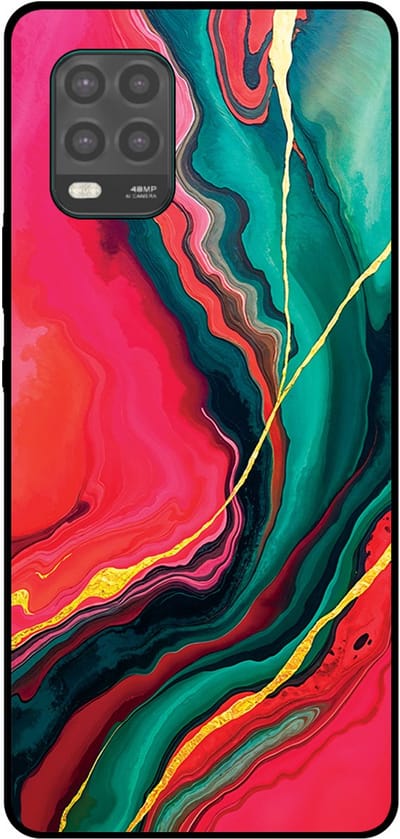 Smartphonica Telefoonhoesje Geschikt voor Xiaomi Mi 10 Lite met Rood Groen Marmer Opdruk - TPU Backcover Case Red Green Marble Design geschikt voor Xiaomi Mi 10 Lite