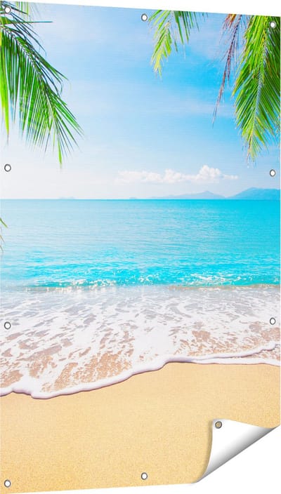 Gards Tuinposter Tropisch Strand en Zee - 80x120 cm - Tuindoek - Tuindecoratie - Wanddecoratie buiten - Tuinschilderij