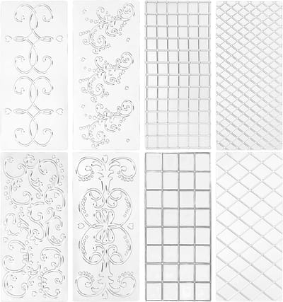 Dailygoods- Reliëfmat Herbruikbaar - Fondant Decoratie Set - Taartversiering - Structuurmat - Transparant Ontwerp - 30,5 x 16 cm - 8 Stuks - Taartdecoratie