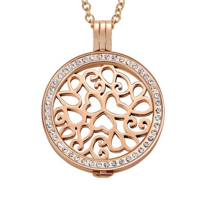 Quiges - Munthouder met Ketting en Munt 33mm Hartjes - RVS Roségoudkleurig met Zirkonia - ERHS596
