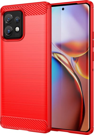 MobyDefend Hoesje - Geschikt voor Motorola Edge 40 Pro - TPU Backcover - Geborstelde Metaal & Carbon-Look - Rood