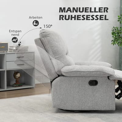 Relaxfauteuil Draaibaar Met Handmatige Verstelling En Voetsteun Voor Woonkamer En Slaapkamer In Stof Lichtgrijs