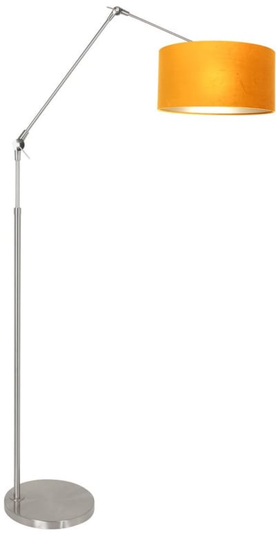 Vloerlamp Prestige Chic 8105ST met staalkleurig metaal en goud velours kap, modern design, binnen gebruik, inclusief voetschakelaar en 220 cm snoer