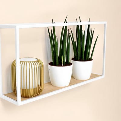 Wandschap keuken wit 52cm x 27cm x 12cm - Wandrek woonkamer wit met hout - wandplank Soto rechthoekig - Wandschappen design metaal