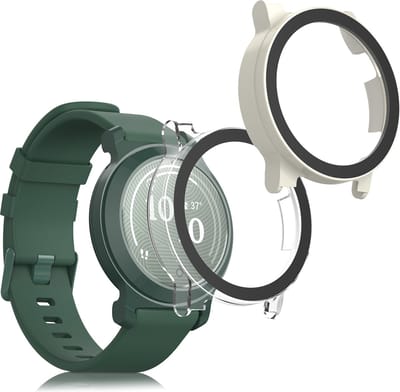 kwmobile 2x cover geschikt voor Garmin Lily 2 Active - Fitnesstracker cover van gehard glas en kunststof frame set transparant / beige