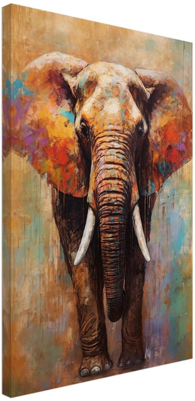 Canvas Schilderij - Artistic elephant 40x60 cm - Dieren Wanddecoratie Woonkamer & Slaapkamer