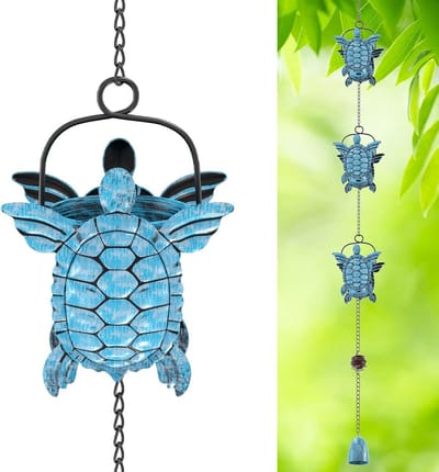 Regenwaterketting - Dakgootdecoratie - Waterafvoer - Blauwe schildpad - 320 cm - Blauw