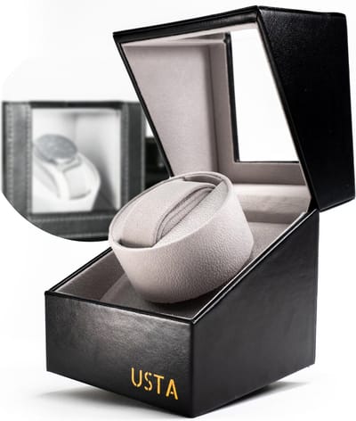 Usta® Automatische PU leren Watchwinder - Luxe Watchwinder met auto rotate - Automatisch horloge winder - Horloge opwinder - Watchwinder 1 horloge - Inclusief adapter en reinigingsdoekje - Zwart