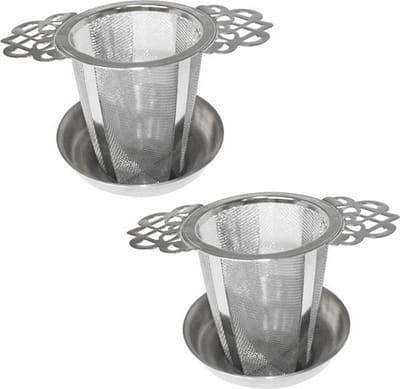 Knaak Theezeef Set - 2 Stuks RVS Theefilters - Met Handvat & Druipschaaltje - Voor Losse Thee