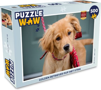 Puzzel Golden Retriever pup met strik - Legpuzzel - Puzzel 500 stukjes