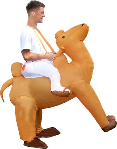 KIMU® Opblaas Kostuum Zittend Op Kameel - Opblaasbaar Pak - Kamelenpak Mascotte Opblaaspak - Opblaasbare Dier Dames Heren Festival