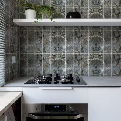 Zelfklevende tegelmuurstickers voor keuken en badkamer - 60 cementtegelstickers, Amiens marmerdesign - 60 stickers, 20x20cm