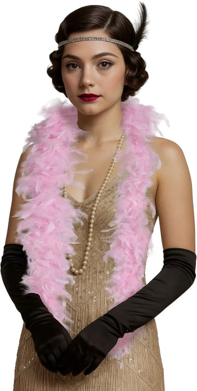 Fiestas Guirca Carnaval verkleed boa met veren - roze - 80 gram - themafeest - Glitter and Glamour - volume veertjes