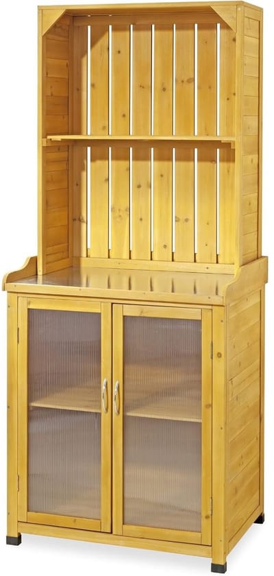 JCP® Kunststof Tuinkast - Tuinkast met Legplank - Houtlook - Bruin - 75cm x 52cm x 180cm