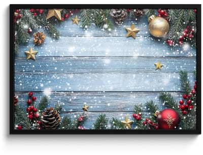 Poster in lijst - Fotolijst 90x60 cm - Posters - Kerstomlijsting - Sneeuw - Meerkleurig - Posterlijst zwart - Decoratie - Wanddecoratie woonkamer - Muurdecoratie slaapkamer - Kerstversiering - Kerstdecoratie voor binnen - Kerstmis