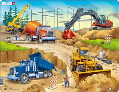 Larsen De bouwplaats – Puzzel – Voertuigen & Techniek – Bouwplaats – Educatieve legpuzzel voor kinderen – 30 stukjes – Gemaakt in Noorwegen – Extra dikke 2,5 mm stukjes – Tray met vaste rand