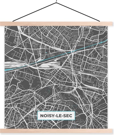 Posterhanger incl. Poster 40x40 cm - Schoolplaat - Frankrijk - Plattegrond - Stadskaart - Noisy-le-Sec - Kaart - Textielposter - Blanke latten - Stadskaart