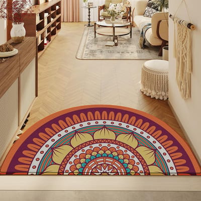 Nordische Stijl Entree Deur Vloermat Halfronde Entree Deur Waterabsorberend Antislip Etnische Stijl Vlekbestendig Tapijt 45*90cm brown