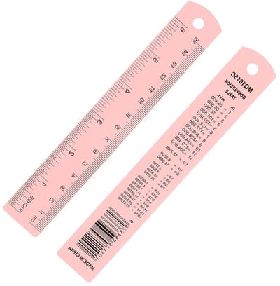 Metalen liniaal 15cm/6" - 2 stuks aluminium linialen met centimeters, millimeters en inches voor precisiewerk, schrijven en opstellen, roze