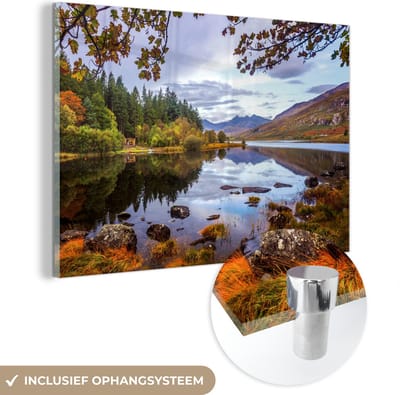 ® Glasschilderij 180x120 cm - Schilderij acrylglas - Herfstbladeren in het nationaal park Snowdonia in Wales - Foto op glas - Muurdecoratie woonkamer - Wanddecoratie slaapkamer - Schilderijen