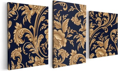 Artaza Canvas Schilderij Drieluik Decoratieve Gouden Bloemen Achtergrond - 120x60 - Foto Op Canvas - Canvas Print