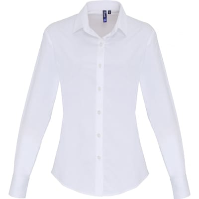 Premier Dames/dames Stretch Fit Poplin Blouse met lange mouwen (Wit)