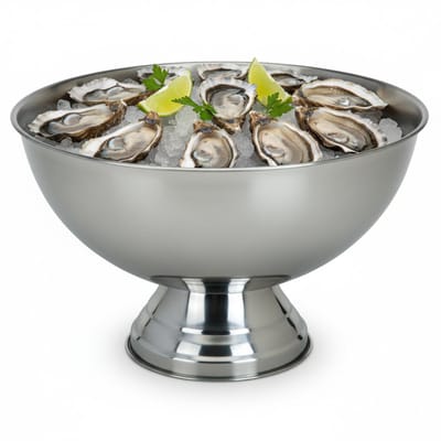 Excellent Houseware Serveerschaal - oesters/zeevruchten - op voet - zilver - rvs - 39 x 24 cm