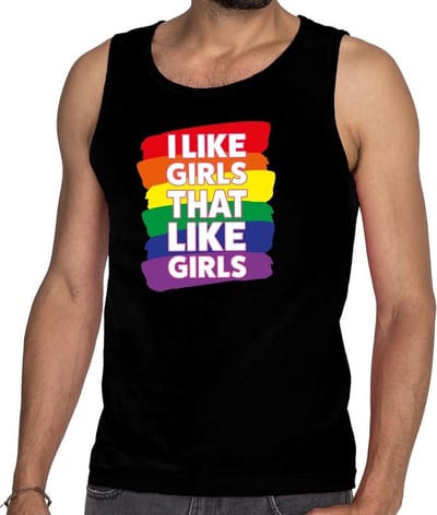 Gay pride i like girls that like girls tanktop/mouwloos shirt - zwart regenboog singlet voor heren - LHBT S