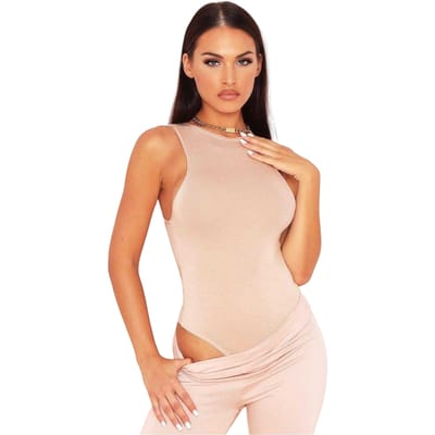 Missy Empire Nauwsluitende mouwloze bodysuit voor dames (Beige)