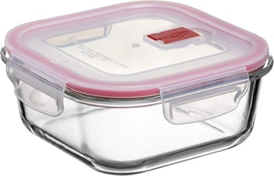 Famanu - Glazen voedselopslag, luchtdicht, 0,8 l capaciteit, clipdeksel, bpa-vrij, geschikt voor magnetron, vaatwasser, oven en vriezer, rood