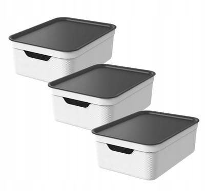 Rotho Jive opbergboxen set van 3 Opbergdozen 10 L met Deksel, Kunststof (PP Gerecycled), Wit /Antraciet, 3 x 10 L, 36,5X26,5X13CM
