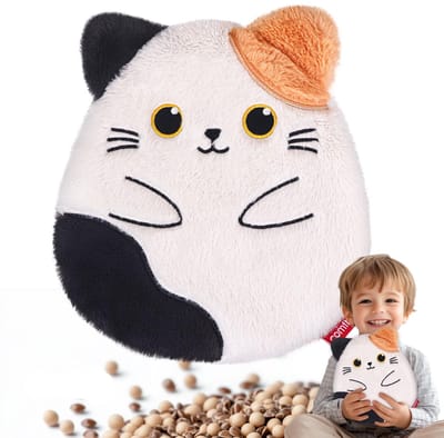 Dailygoods- Verwarmingskussen Magnetronbestendig - Kersenpitkussen - Natuurlijke Vochtige Warmte - Wasbare Pluche Hoes - Pijnverlichting Nek/Schouder - Kattenvormig Design - Warmtekussen