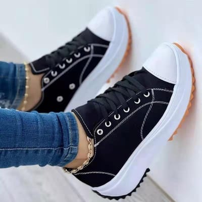 Speedy Klassieke Witte Canvas Schoenen Dames Sneakers Effen Vetersluiting Casual Platform Schoenen voor Dames 42