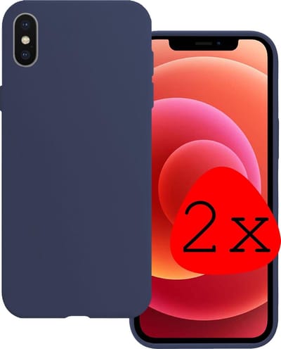 Hoes Geschikt voor iPhone X Hoesje Siliconen Back Cover Case - Hoesje Geschikt voor iPhone X Hoes Cover Hoesje - Donkerblauw - 2 Stuks