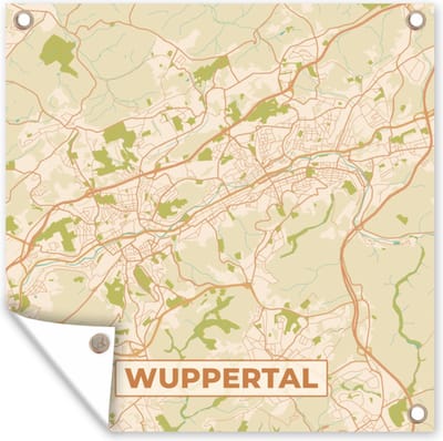 Tuin poster Wuppertal - Kaart - Plattegrond - Stadskaart - Vintage - 200x200 cm - Tuindoek