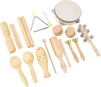 Muziek Instrumenten Set - Percussie Speelgoed - Muziek Ontwikkeling - Beech Hout RVS - 35 x 30 x 10 cm