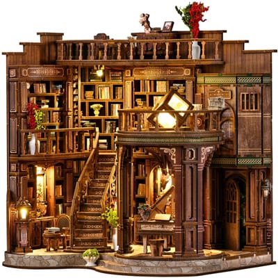 Lumann® Book Nook 888 stuks- Bouwpakketten volwassenen - Houten 3D Puzzel - DIY Bouwpakket Volwassenen en Volwassenen - Boekensteun - Boekenhouder - Miniatuur - Dreamy Book Hall