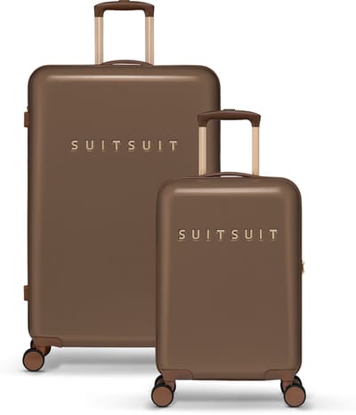 SUITSUIT Kofferset 2 delig - Reiskoffer groot - Handbagage koffer - Koffer set - Veilig TSA cijferslot - Reiskoffer set - Reiskoffer met wielen - Fab Seventies kofferset Cocoa Brown