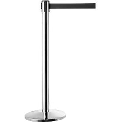 Afzetpaal, chroomzilver, riem zwart, uitschuifbaar tot 2 m, zelfoprollend, met rem, Ø 360 x H 1040 mm, metaal verchroomd