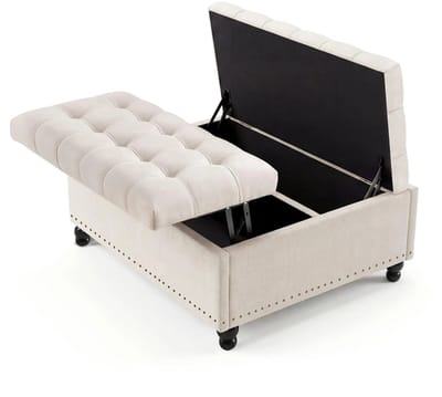 Solayne Poef - Poef met opbergruimte - Opbergpoef - Vierkant - 3 in 1 opbergbank - Multifunctioneel - 90x90x46,5 cm - Beige