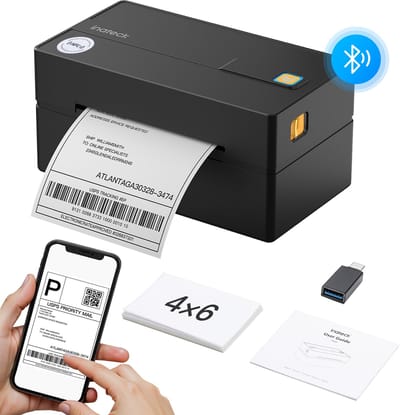 Inateck PR40 Labelprinter - Thermische Printer - Etikettprinter - USB & Bluetooth Verbinding - 4x6 Labelprinter voor Verzendlabels - Verzendlabel Printer PostNL & DHL + verzendetiketten