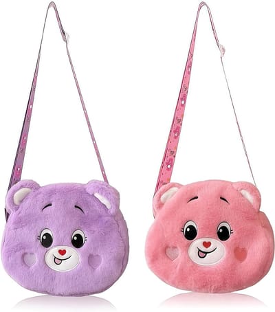 Schattige Set van 2 Schoudertassen voor Meisjes, Pluche Draagtas, Bear Crossbody Tas, Kleine Handtas Cadeau (Roze, Paars) - Perfect voor Feestjes en Dagelijks Gebruik