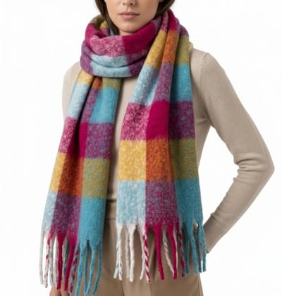 Damessjaal geruit 100% polyester - Zachte sjaal - Franjes - 70 x 180 cm - Modieuze halsdoek - Stijlvol accessoire voor herfst/winter