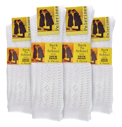 Set van 12 katoenen kniehoge witte sokken voor meisjes - Wit