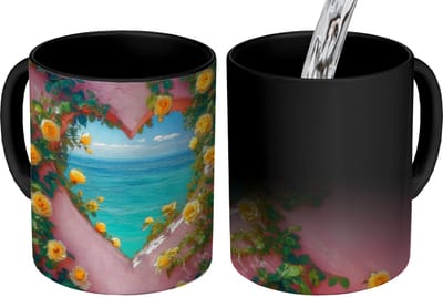 Magische Mok - Foto op Warmte Mokken - Koffiemok - Hart - Zee - Muur - Magic Mok - Beker - 350 ML - Theemok