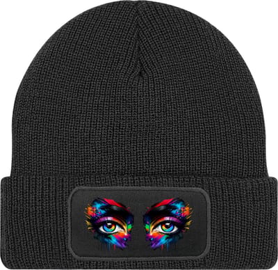 Muts met tekst - Zwart - 100% Soft-Touch acrylic - Ogen